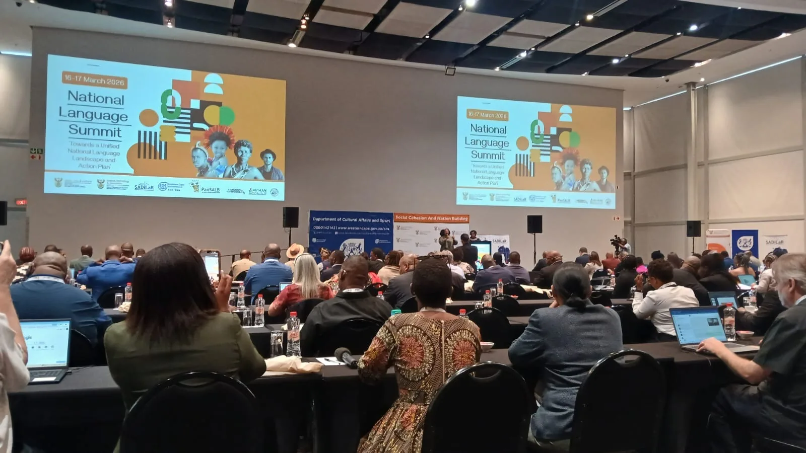 Delegates seated in the plenary hall at the National Language Summit, Cape Town International Convention Centre