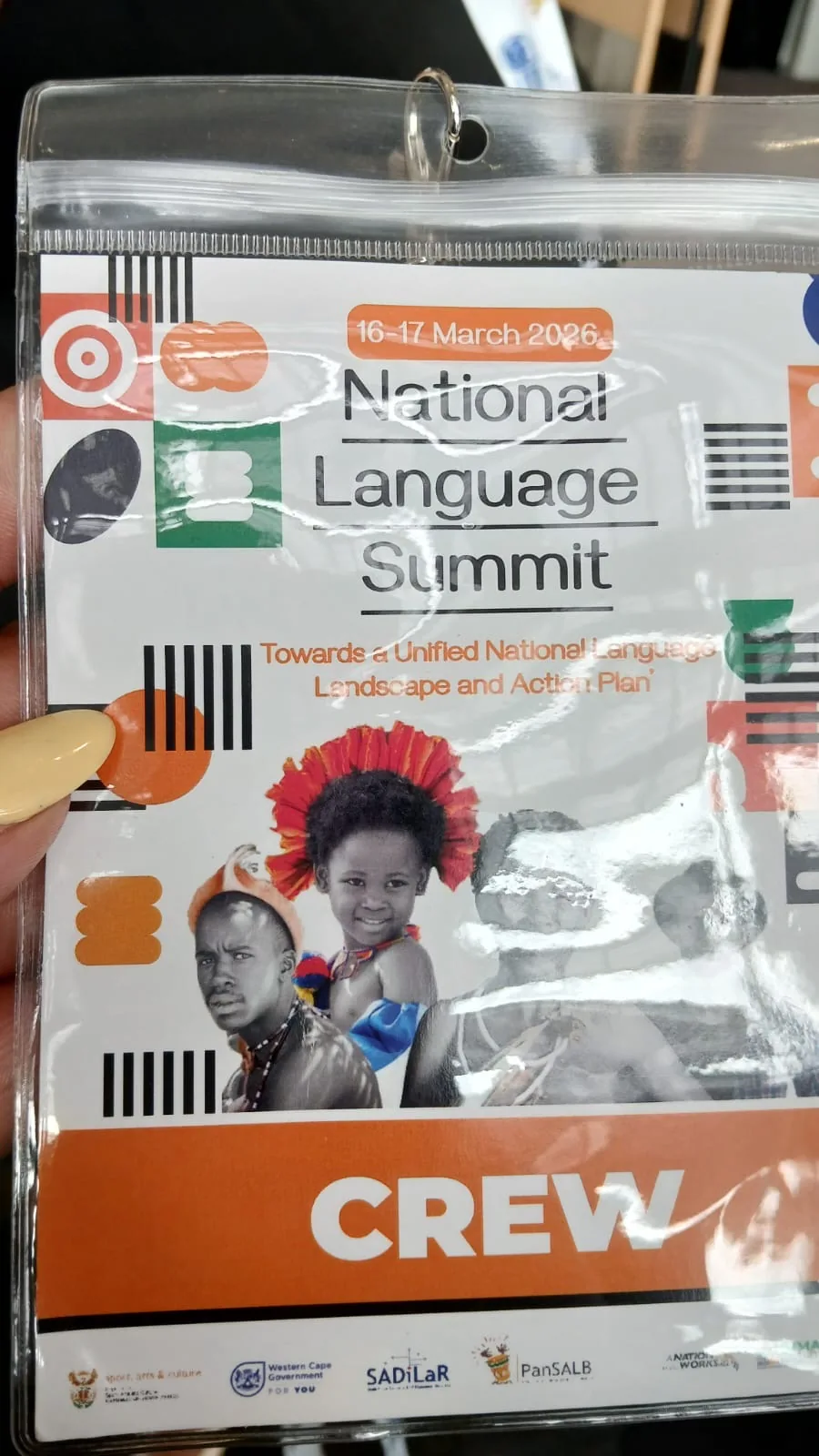 Crew accreditation badge for the National Language Summit, 16-17 March 2026